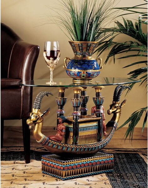 Egyptian Barge to the Beyond Glass Topped Sculptural Table Tutankhamen